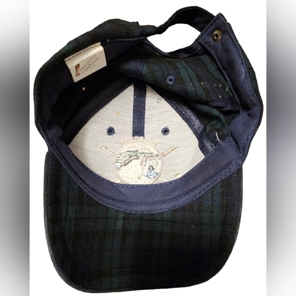 Vtg HTF Old Course St Andrews Gold Hat Green & Blue Plaid With Blue Suede Brim - Picture 7 of 9